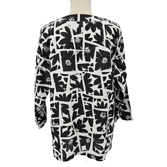 Hot Cotton Linen Cotton Boxy Lagenlook Abstract Tunic Top Women's L Oversized - Picture 2 of 12